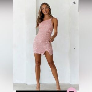 Hello Molly Party In Paris Mini Sequin Dress One Shoulder Pink Women's 12/L NWT